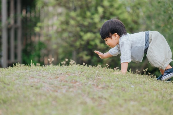 家族写真 草原の中の男の子