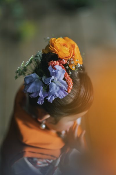七五三 HANA ART 黄色の生花ヘアパーツ
